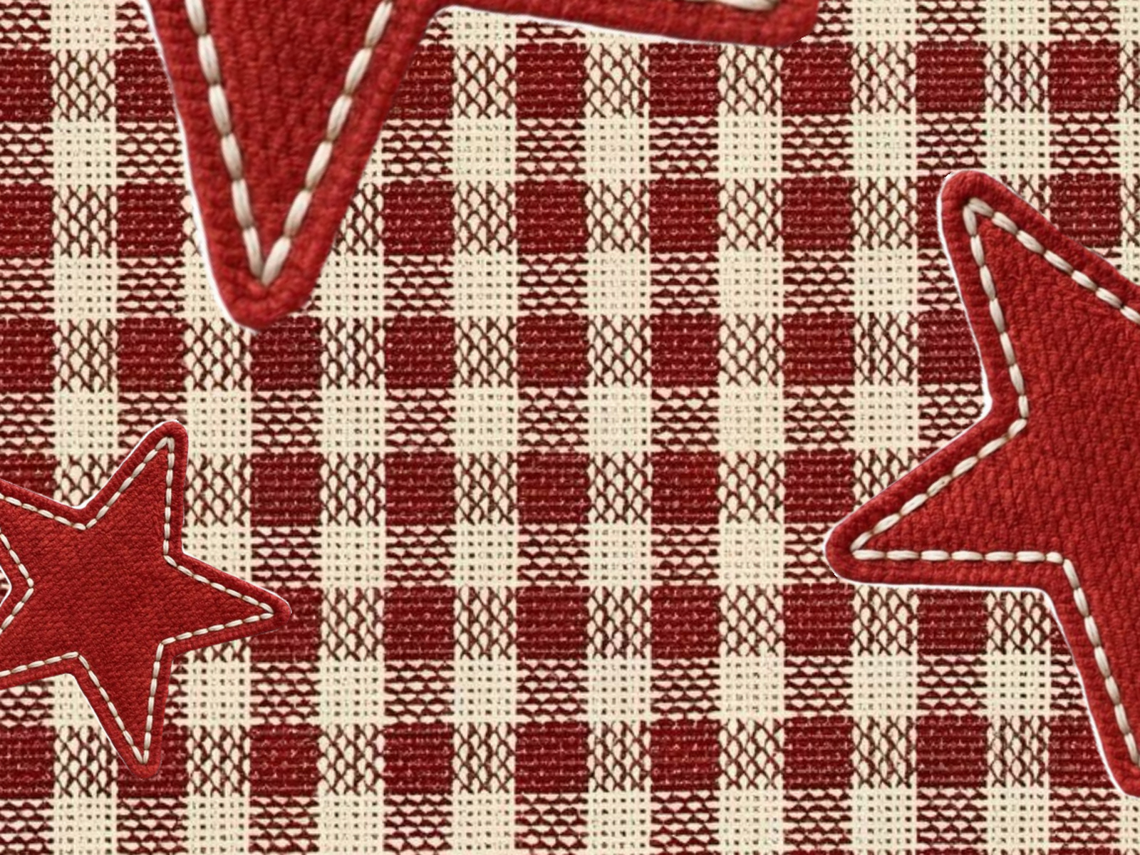 Red plaid textile with stitched red stars