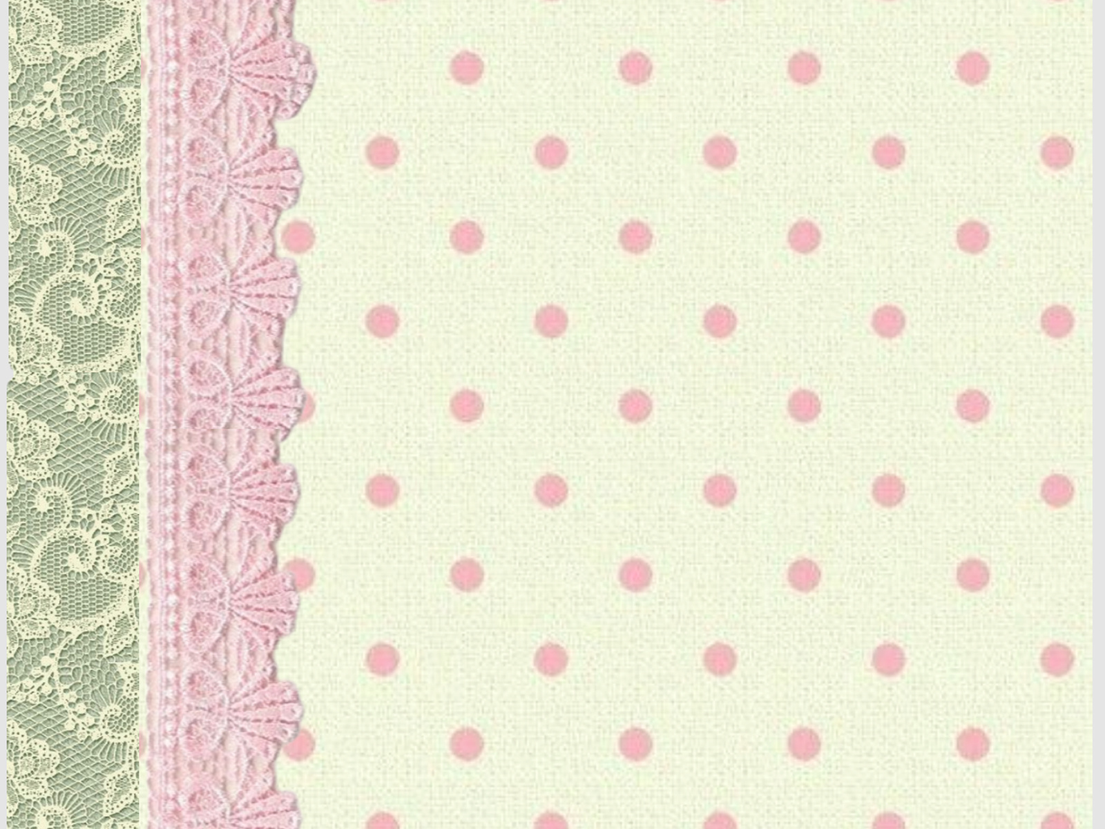Soft green fabric with pink dots and layered green and pink lace